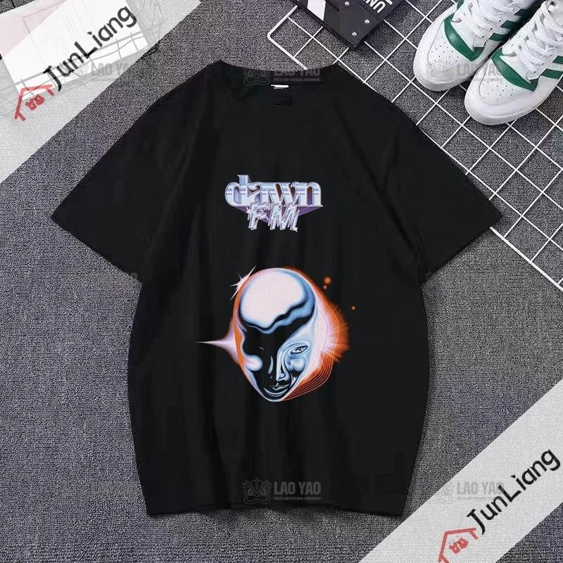 Canadian Singer The Weeknd Dawn Fm Flat Print Tshirt Short Sleeve Loose Mens Tshirt Mens Tshirt Womens Hip Hop Clothing