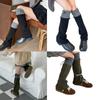 Winter Autumn Knitted Drawstring Leg Warmer Gothic Colorblock Foot Covers Flared Hem Loose Knee High Socks for Women