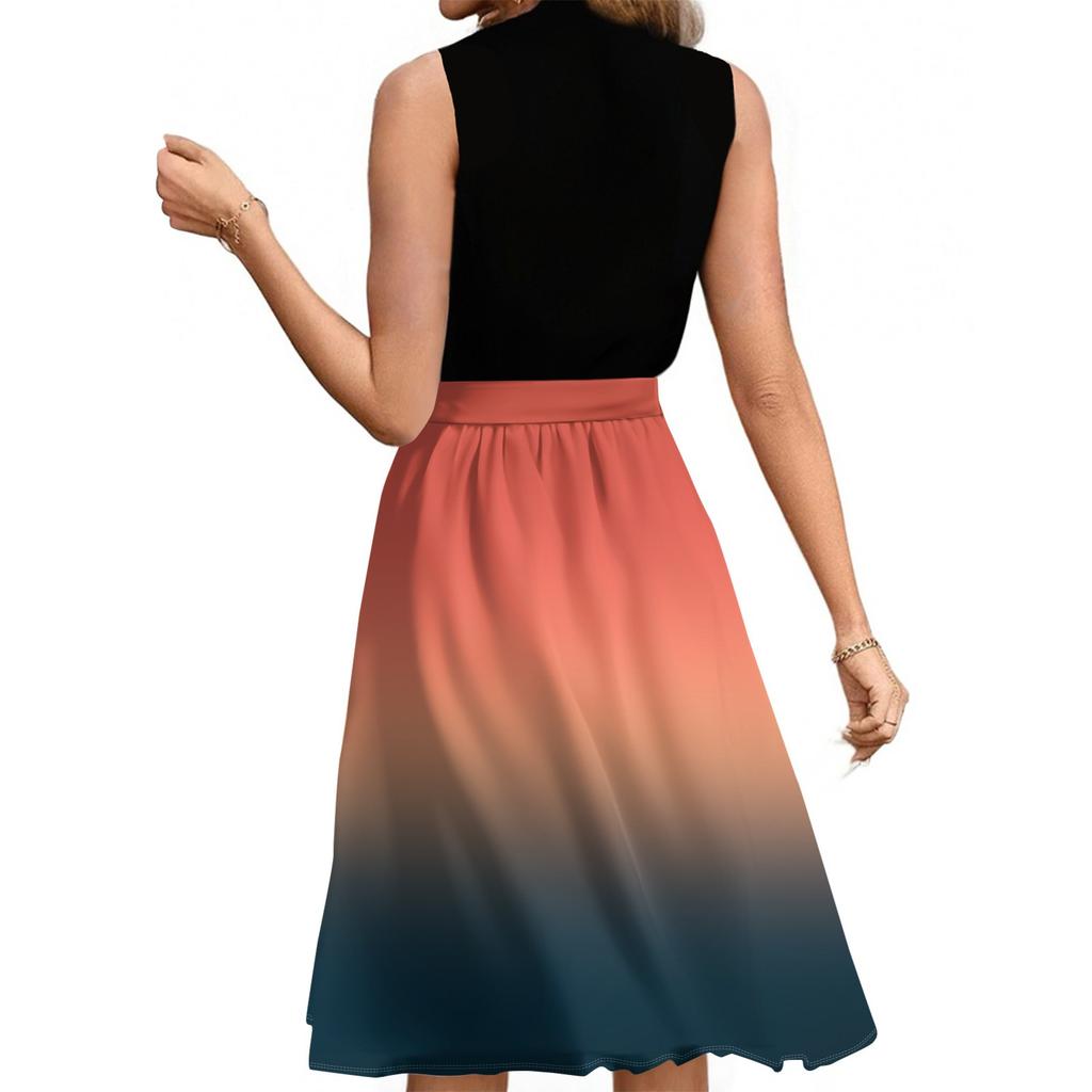 Women's Fashion Casual Lace-up Sleeveless Round Neck Splicing Short Dress