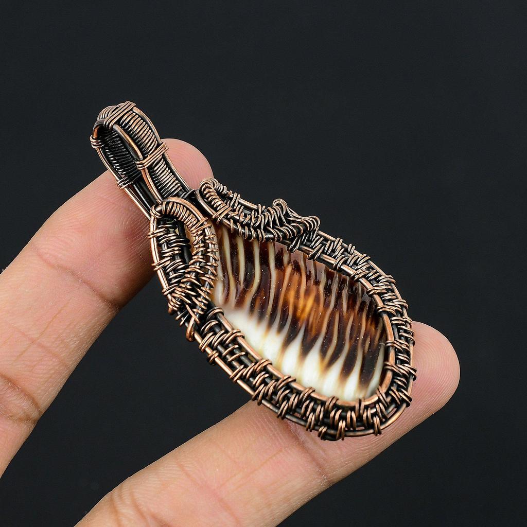 Carved Fish Bone Pendant, 999 Copper Wire Wrapped Jewelry, Gemstone Pendant, Gift For Her Handmade Dainty Jewelry