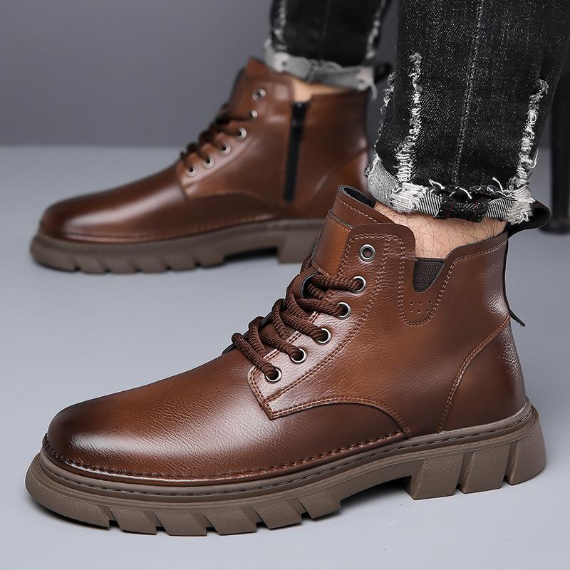 Winter Men's Thermal Boots High Top Warm Lined Anti-Slip Casual Shoes Retro Ankle Boots Non-Slip Comfortable Outdoor Snow Boots