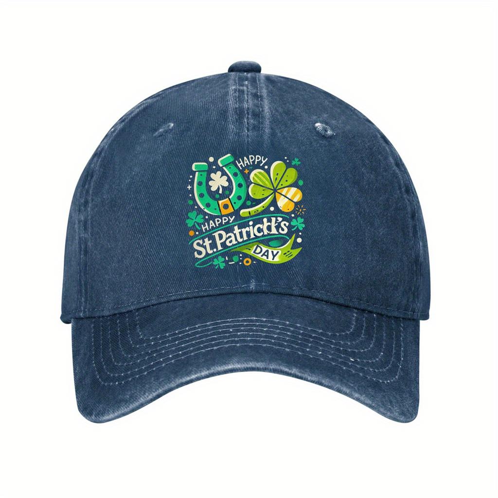 St Patricks Day Horseshoe Shamrock Baseball Cap Vintage Washed Adjustable Casual Hat for Adult Unisex