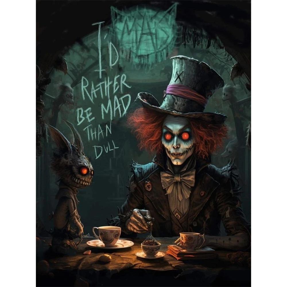 

Disney Diamond Painting Dark Gothic Mad Hatter Alice in Wonderland Illustration Mosaic Craft Hobby DIY Gift Home Decoration Embroidery Round 20x30cm