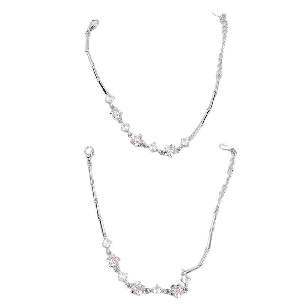 2PCS Pink Flower Bracelet Rhinestone Minimalist Sweet Versatile Flower Bracelet for Women