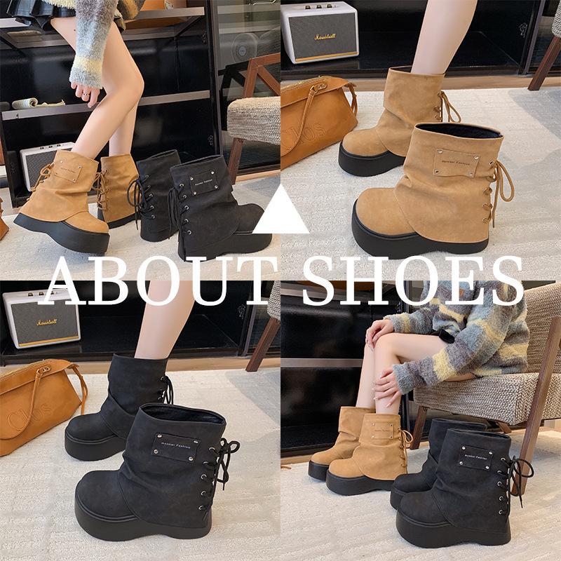 Retro small thick-soled Martin boots for women's 2025 autumn new Spice Girl rear strap heightening big head trousers short boots