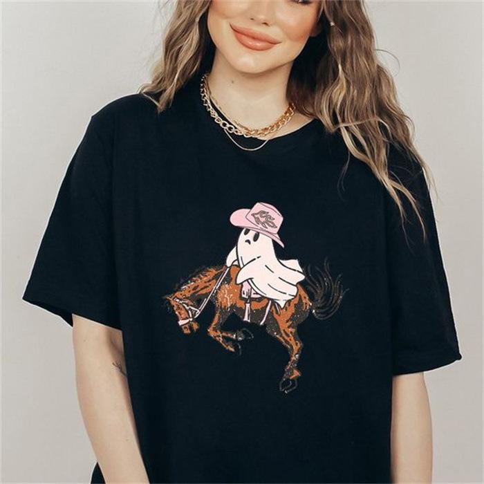 

Летний топ с круглым вырезом и принтом, модные повседневные милые женские футболки из чистого хлопка с короткими рукавами S