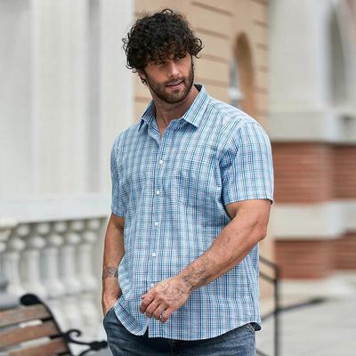 Men's Plus Size Plaid Short Sleeve Shirt