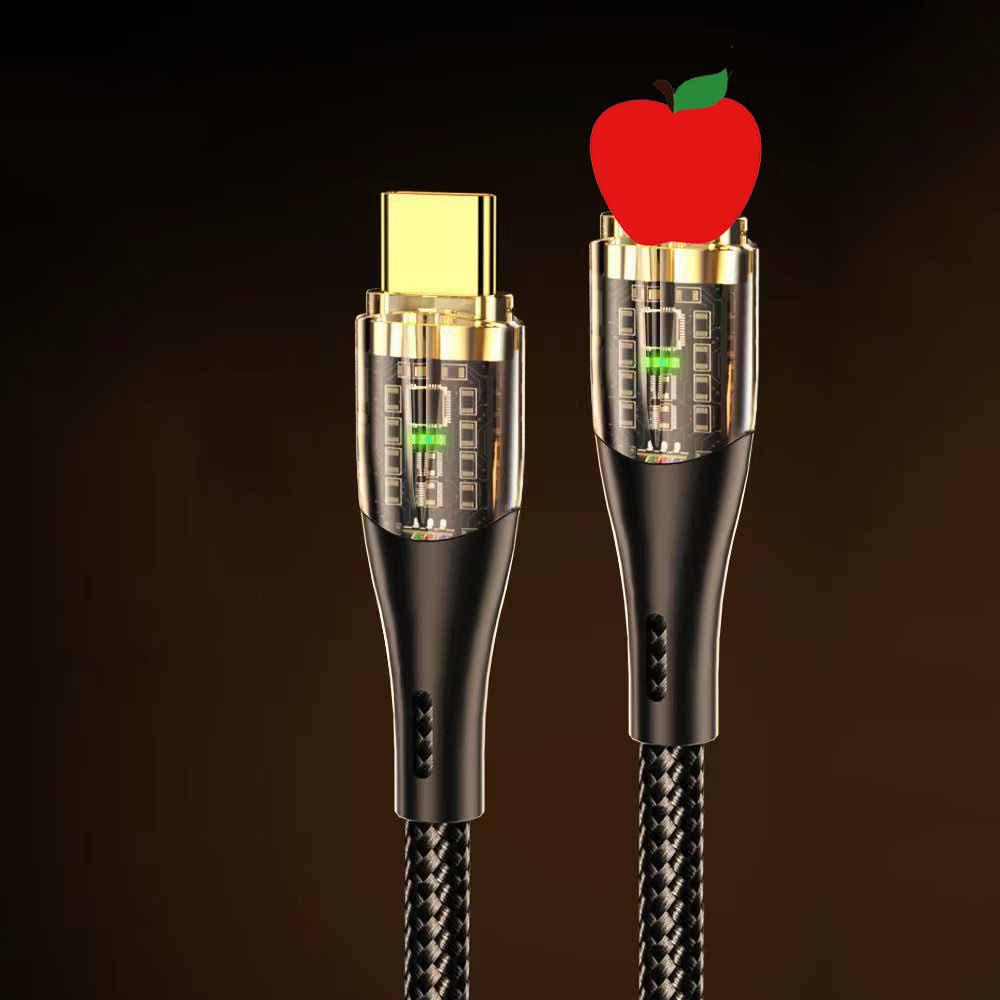 120W Transparent Braided Super Fast Charging Cable, Dual Type-C & Apple PD Compatible, for Huawei, Cross-border Style