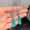 S925 Silver Needle Studded Droplet Shaped Paraiba Earrings With Versatile Personality Emerald Exaggerated