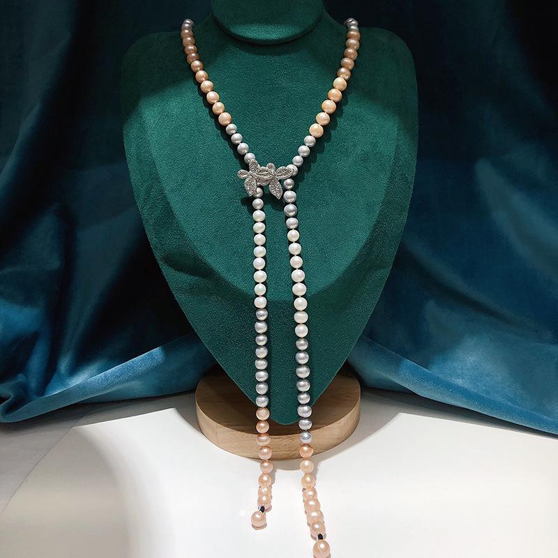 Natural Freshwater Pearl Necklace with Butterfly Clasp - Versatile, Fashionable Jewelry in Mixed Colors