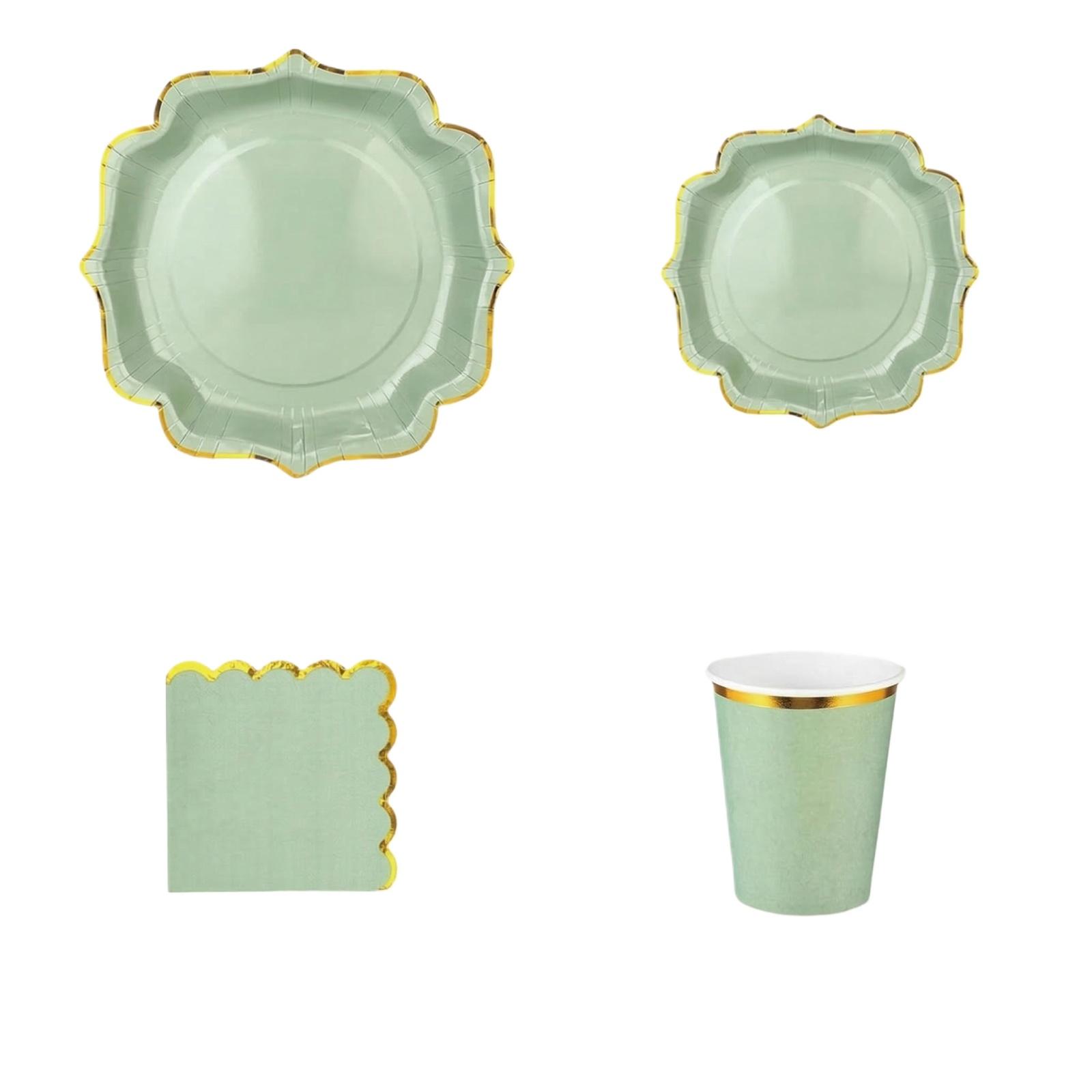 Green Gold Foiled Disposable Tableware Party Supplies Set зелёный