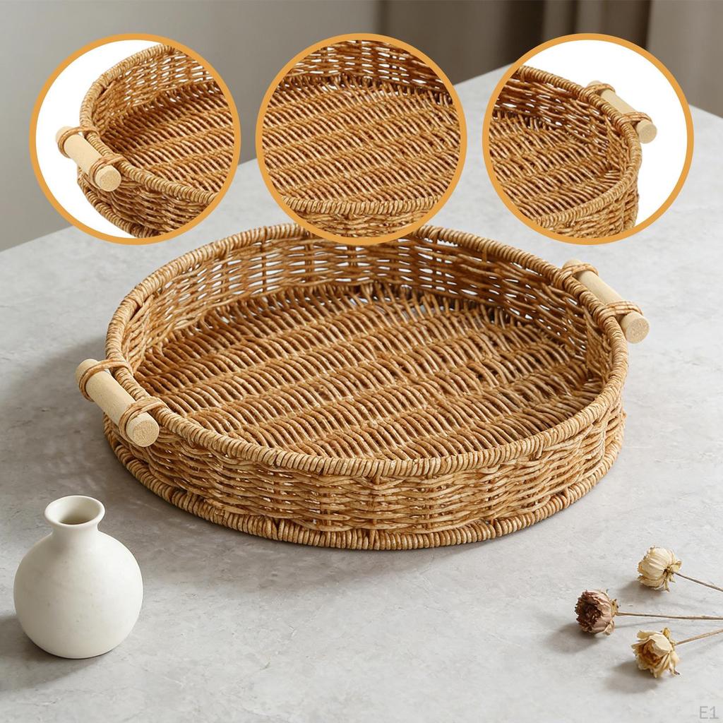 Basket Bread Serving Tray Round Platter for Bedroom Coffee Table Picnic