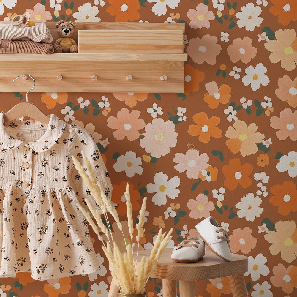 Gemalte mehrfarbige Blumen DIY Schlafzimmer Wohnzimmer Hintergrund verschönern dekorative Tapete Tapete