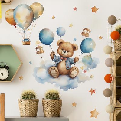 Cartoon Bear Balloon Stars Children's Bedroom Kindergarten Wall Decoration Wall Stickers Self-adhesive