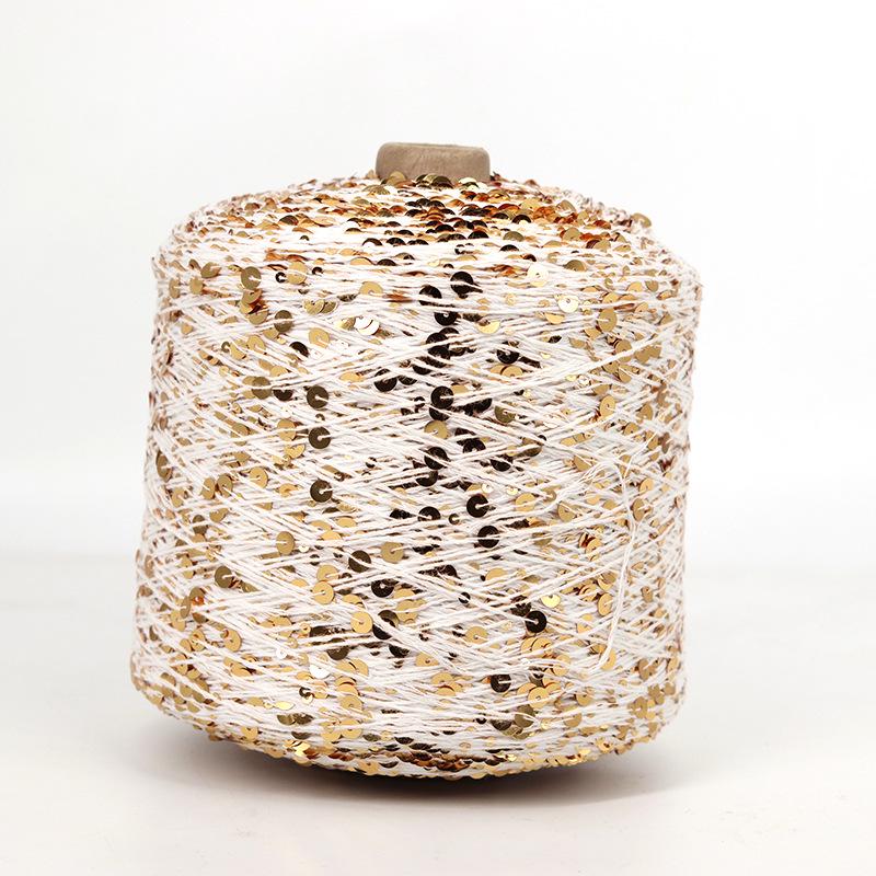 Hand-Knitted Bright Cotton Yarn with Sequins, 3MM+6MM, Combed and Fancy