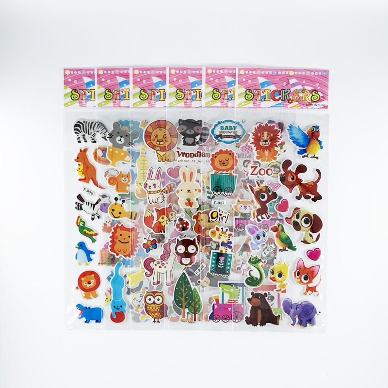 12 Sheets/Pack Kids Stickers 3D Puffy Bulk Cartoon Zoo Animal / Fruits Various Scrapbooking Stickers for Girl Boy Birthday Gift