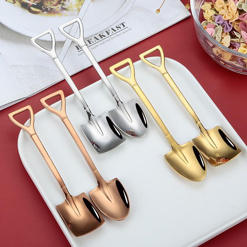 Stainless Steel Shovel Spoon Tea Spoon Creative Coffee Ice Cream Dessert Spoon Tableware Set Kitchen Tools