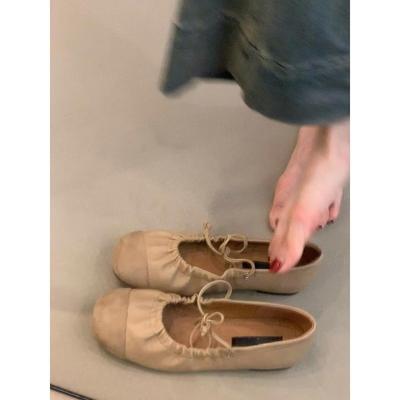 Xiaoxiangfeng elastische Ein-Wort-Riemen-Einzelschuhe Frühling und Herbst flache Sohle Doudou Schuhe Oma-Schuhe beladene Schuhe sind nicht müde