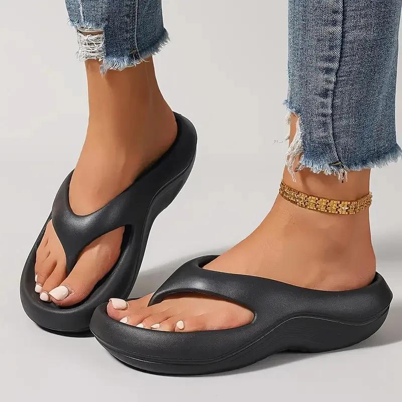 Fashion Women's Clip Toe Platform Flip Flops Summer Lightweight Soft Sole EVA Slippers for Women Thick Sole Non Slip Beach Shoes Slides