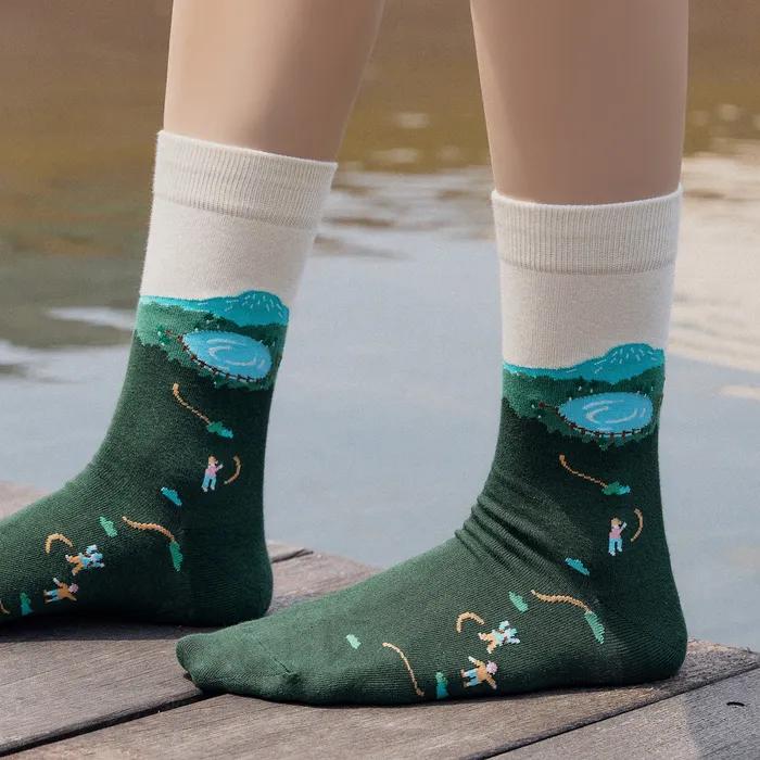 Saraoreum. Soft Organic Non-compression Illustrated Socks