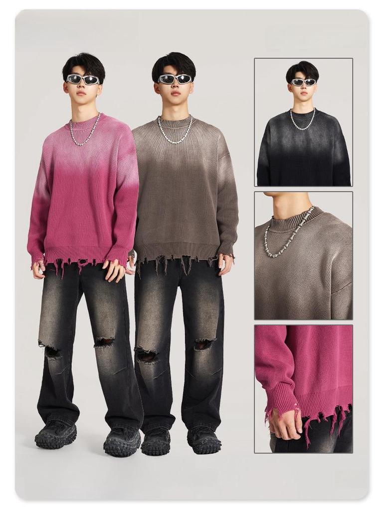 BE Men's American Retro Gradient Knit Sweater - Autumn/Winter Collection