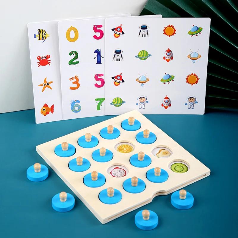 

Montessori Interaction Early Learning Educational Toys For Children Kids Mini Memory Chess Game 3D Wooden Puzzle Board Logic Toy
