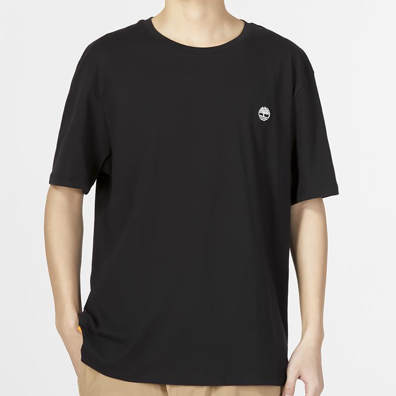 Timberland Solid Color Micro Logo Sports Casual Round Neck Short Sleeve Drop Shoulder T-Shirt Men Tops Black A6DKU-001