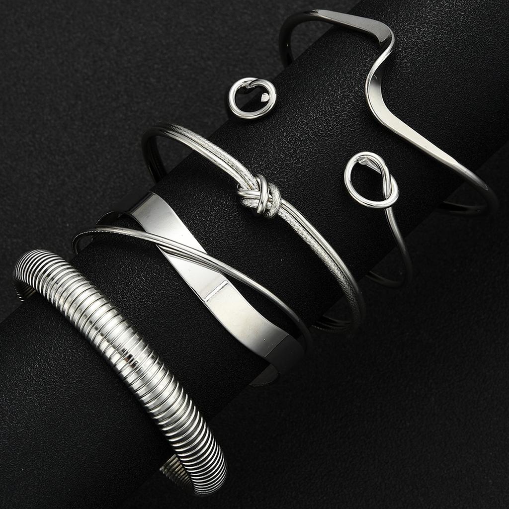 5 Pcs Punk Minimalist Geometric Bracelets Set for Women Retro Hip Hop Boho Stackable Design Open Bangle Daily Wear Jewelry Gifts