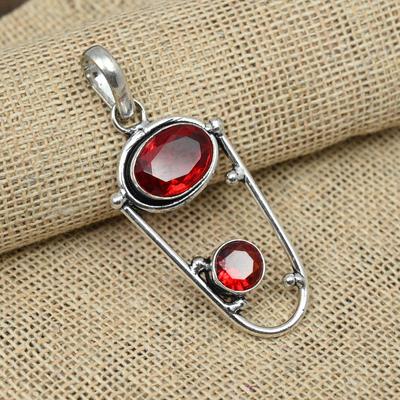 Red Garnet Gemstone 925 Sterling Silver Handmade Precious Pendant Jewelry For Her