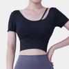 Summer Women's Quick-Dry Yoga Crop Top with Chest Pads - Short Sleeve Fitness Shirt