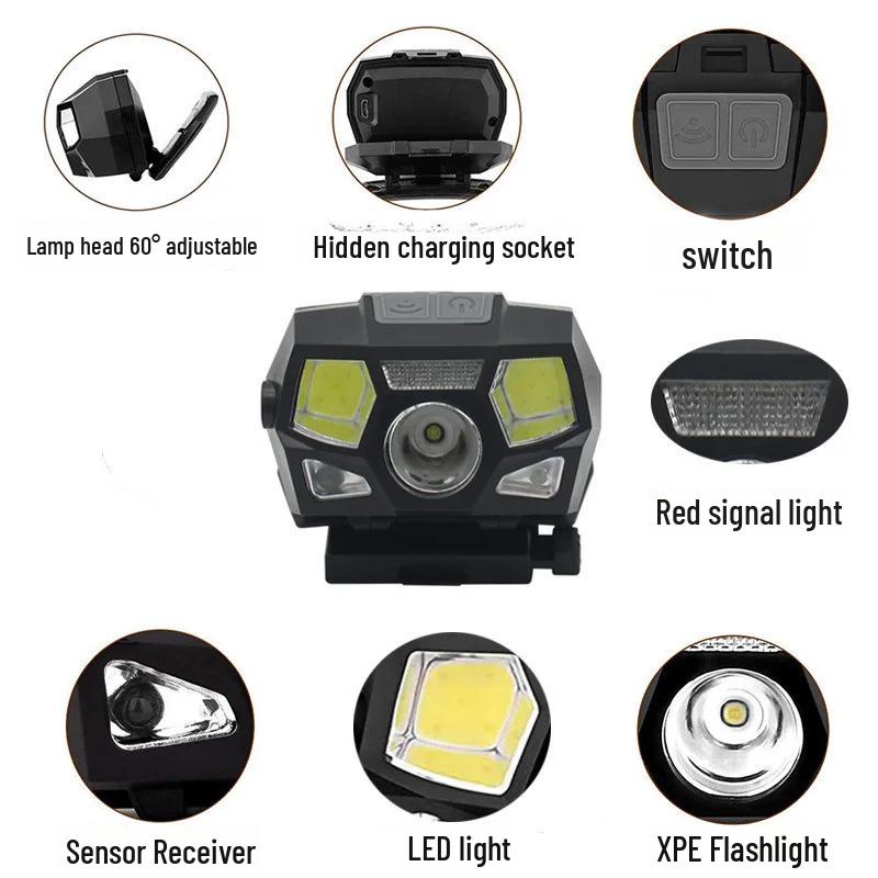 USB Rechargeable Waterproof Tactical Helmet Light - Induction Fishing & Rescue Headlamp
