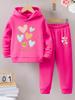 Fall/Winter New Casual Comfort Warm Girl's Print Warm Lining Hoodie and Sweatpants Set