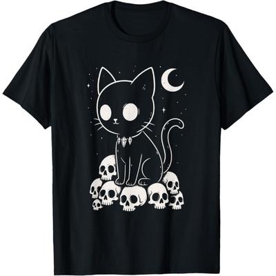 Luckyuan Cat Skulls Creepy Cute Kitty Goth Black Alt Alternative T-Shirt