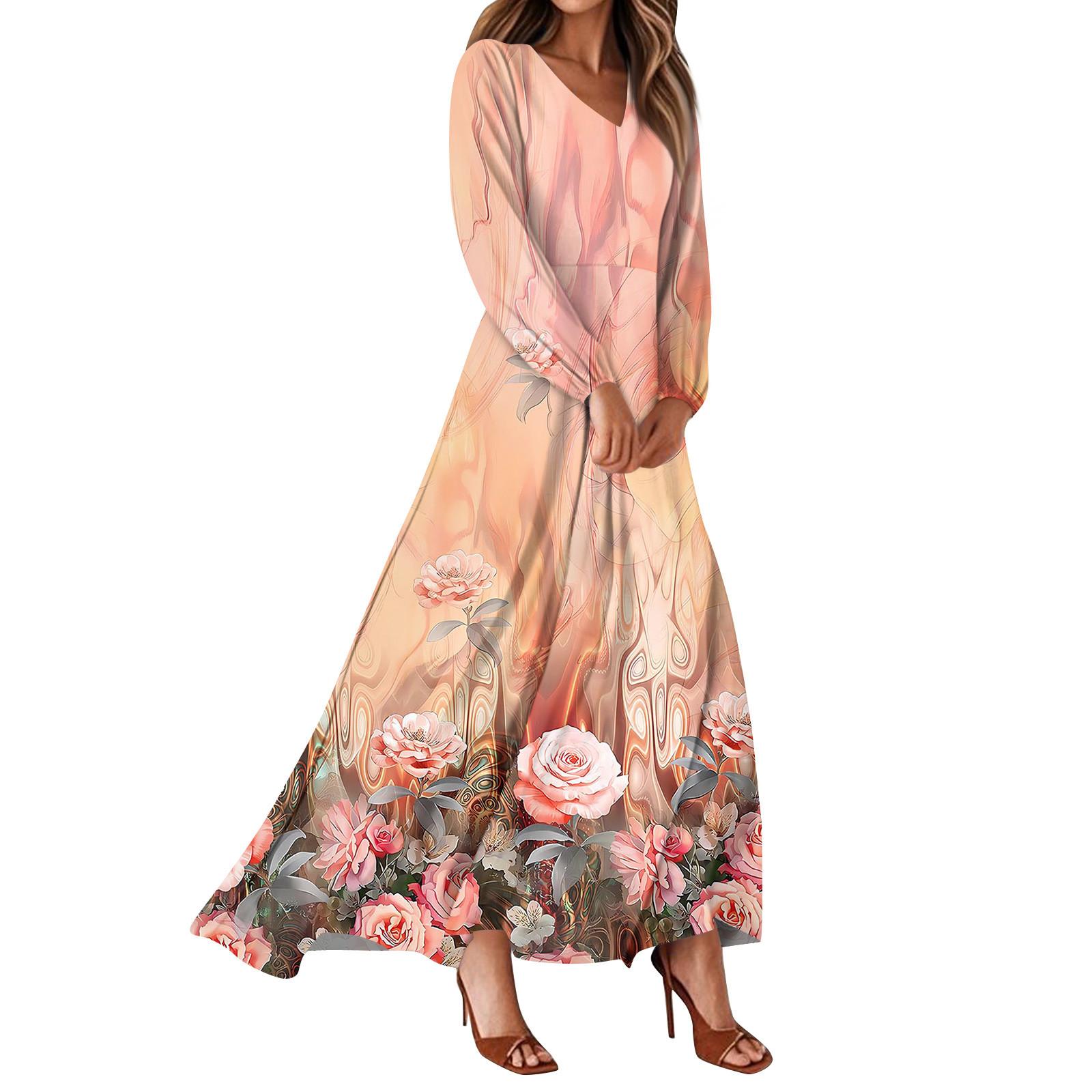 

Женские летние платья Повседневные платья макси с длинным рукавом Милые платья макси с цветочным принтом Платья для гостей на свадьбу Легкие платья XXL