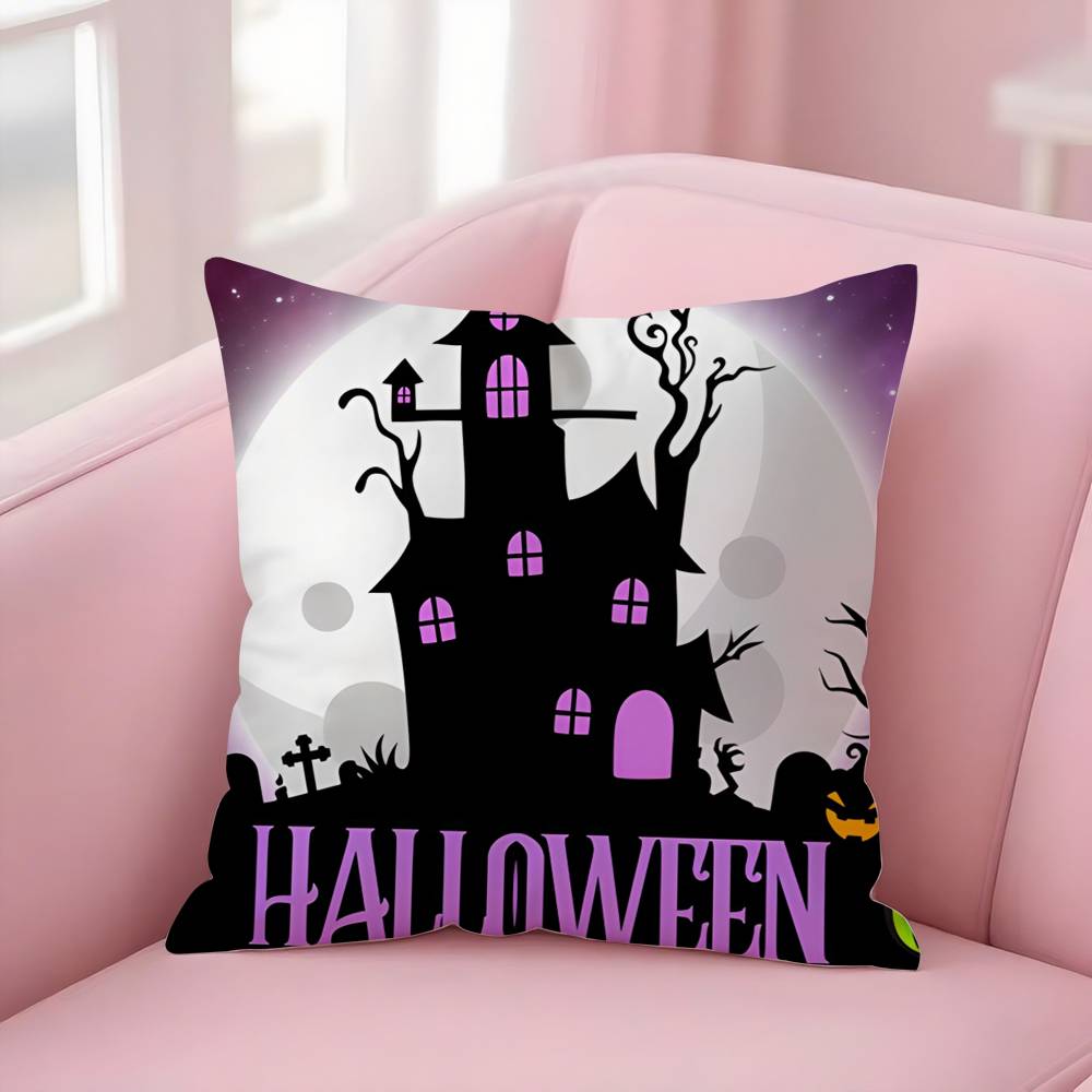 Cute Halloween Kitten Spooky Pillow Case Short Plush Double-Sided Print Square Throw Pillow Covers Sofa Home Cushion Decor