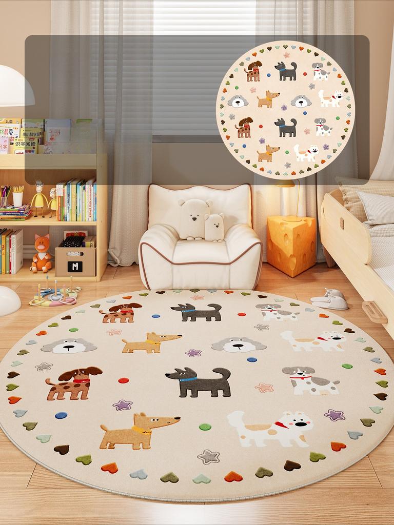 Cartoon Style Bedroom Decor Round Carpet Animal Print Carpets for Living Room Fluffy Soft Children's Floor Mat Thicken Plush Rug