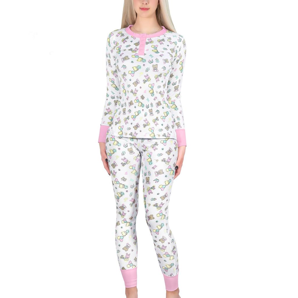 LittleForBig Adult Silk Pajama Set for Nursery Long Sleeves and Stretchy Size L (2-Piece Set) School, Pants, Loungewear, Unisex,