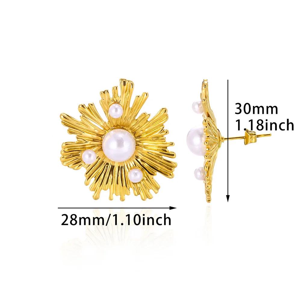 18K Gold-Plated Pearl Flower Stud Earrings - Retro French Style