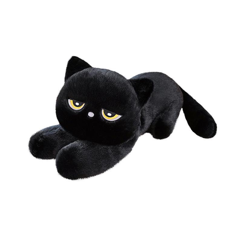 Cute Half Round Eyed Black Cat Plush Toy Prone Black Cat Pillow Kids Game Fans Halloween Christmas Birthday Gifts Home Decor