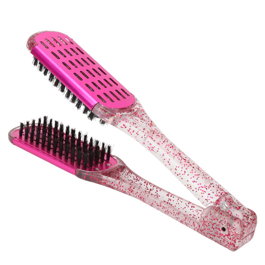 Hair Straightening Splint Comb Soft Hair Double Sided Hair Straightener Clamp Brush Styling Tool Rose Red