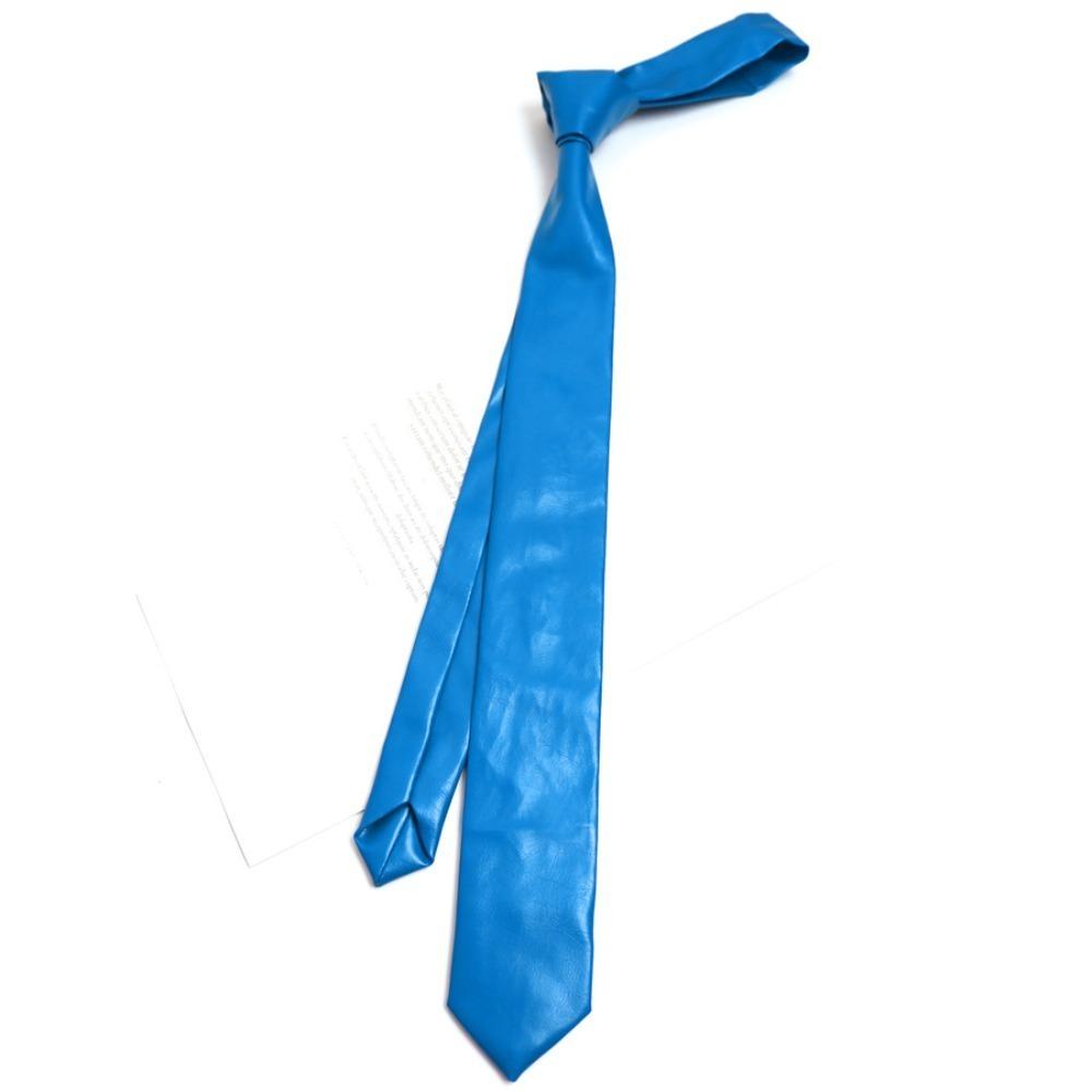 

Adjustable PU Leather Tie Solid Color Retro Cravat Classic Men Necktie Business синий