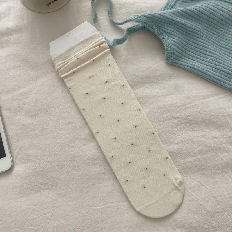 Women's Summer Thin Mesh Polka Dot Solid Color Lace Lace Cotton Boneless Tube Stack Socks