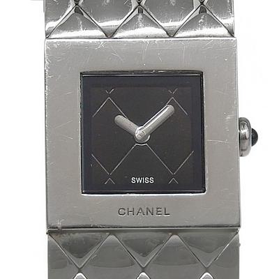 Chanel Matelasse Hodinky H0009 čierny Ciferník Nerezová oceľ Quartz Analógový displej Dámske Použité