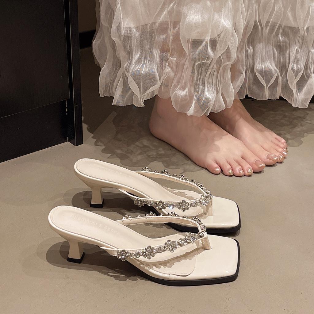 Fairy wind crystal transparent high heels female 2025 summer show legs long rhinestones with fashionable outer wear