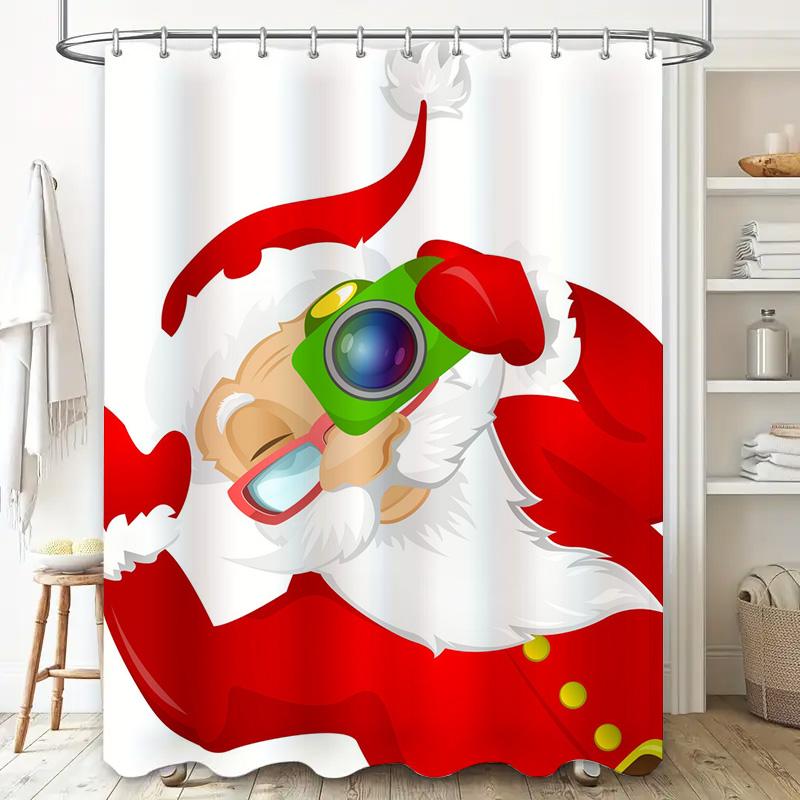 Tu Santa Claus Photography Shower Curtain Christmas Bathroom Decor Festive Holiday Print Waterproof Fabric Backdrop For Tub