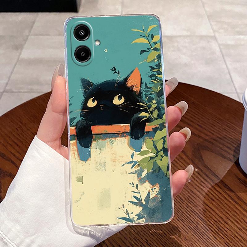 For Samsung Galaxy A07 4G 2025 Silicone Aesthetic Fashion Cute Cat Phone Case Transparent Soft TPU Casing SamsungA07 Back Cover
