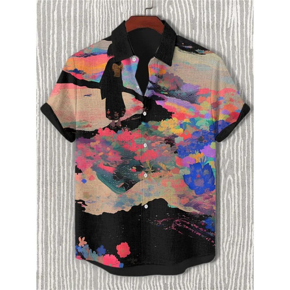 New Men's 3D Octopus Print Short Sleeved Shirt, Retro Summer Linen Shirt, Men's Holiday Casual Short Sleeved Streetwear