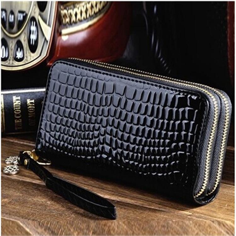 Qiman Shi Women's Korean Double Zipper Patent Leather Wallet & Phone Clutch