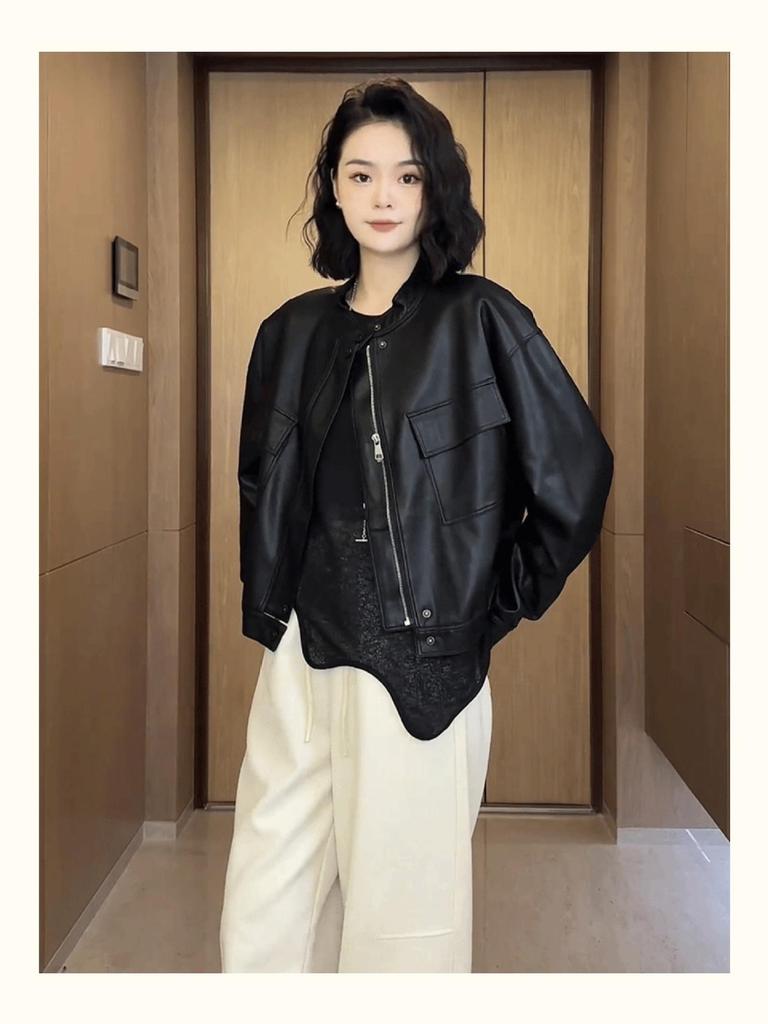 Autumn/Winter Women's Leather Jacket – Short, Loose, Slimming, and Versatile Fashionable Coat