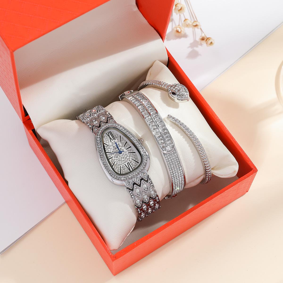 

Женский комплект из 3 предметов: часы-браслет со змеей и браслеты